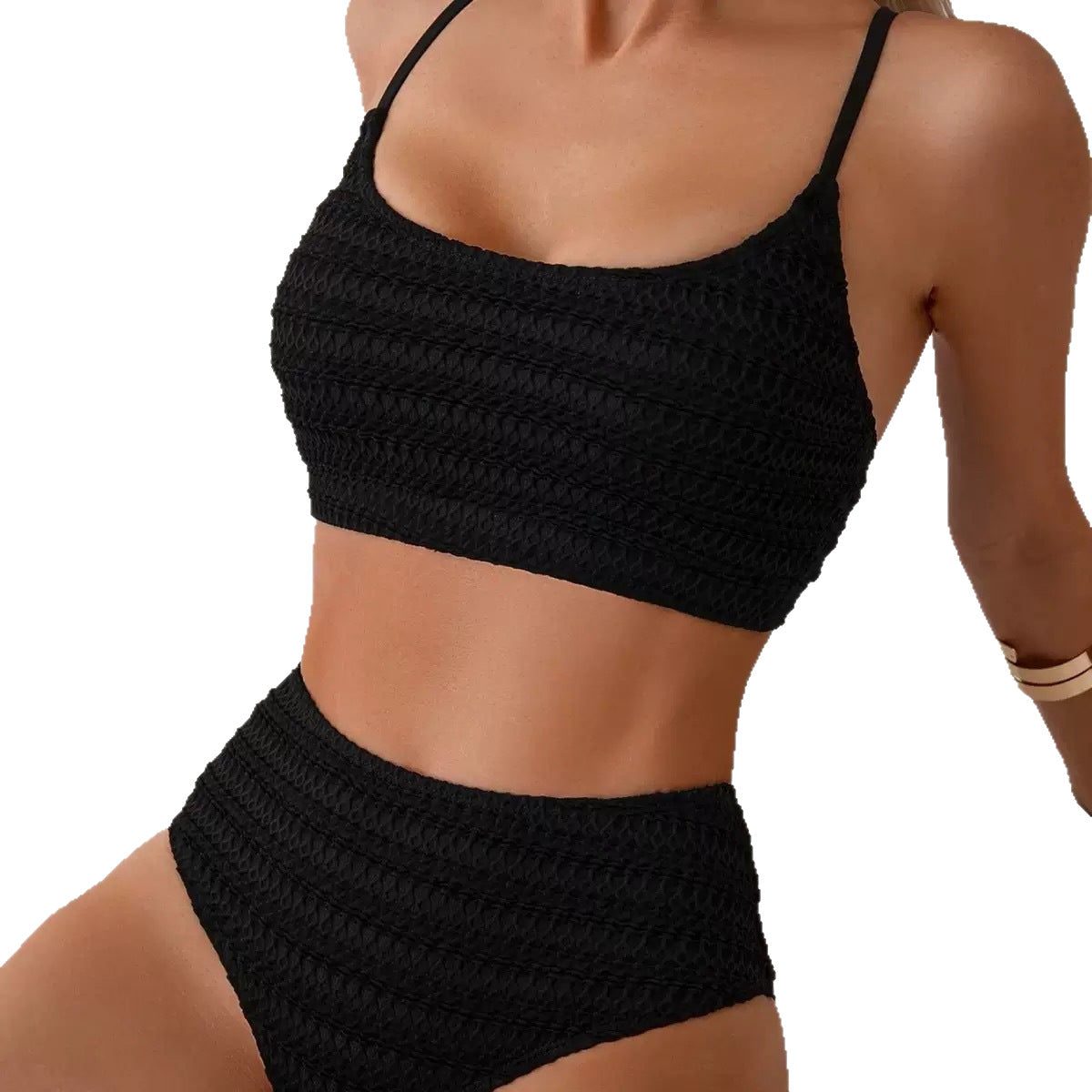 Womens Solid-Color Nylon Jacquard Two-Piece Beach Swimsuit
