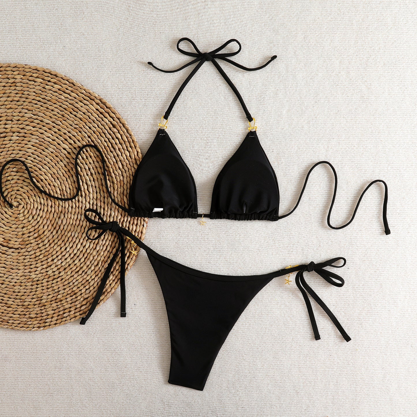 Women's Two-Piece Bikini Swimwear Set – Halterneck Top with Open Back, Stylish Beachwear