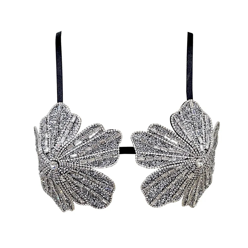 YOUR BUMP CURVE Handmade crystal bra flower embroidery inlaid metal rhinestones short top sexy women beach pool yacht sea party