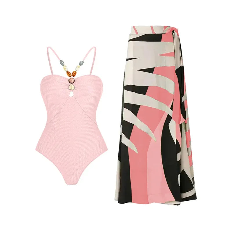 Sexy Push Up One Piece Swimwear Women Retro Print Biquini Skirt Cover Up Monokini Brazilian Swimming Suit Dress Swimsuit Women