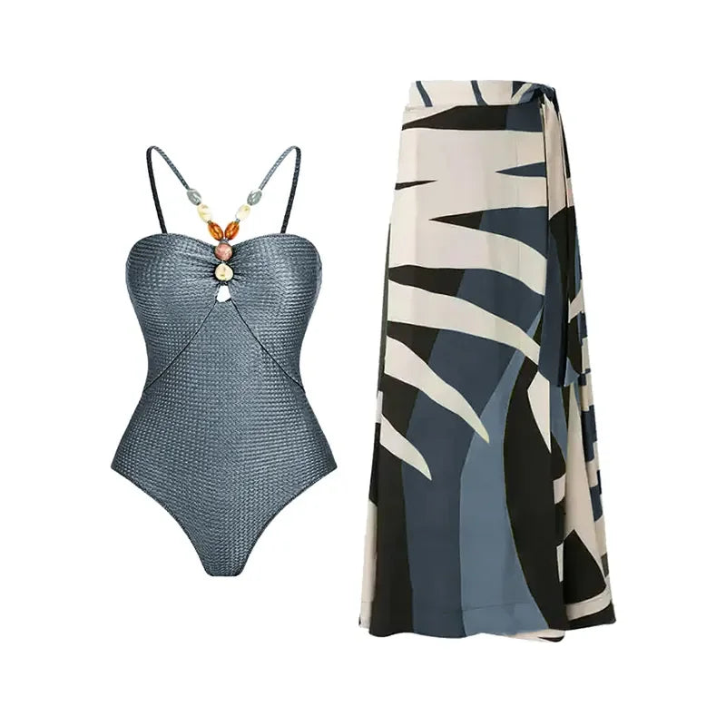 Sexy Push Up One Piece Swimwear Women Retro Print Biquini Skirt Cover Up Monokini Brazilian Swimming Suit Dress Swimsuit Women