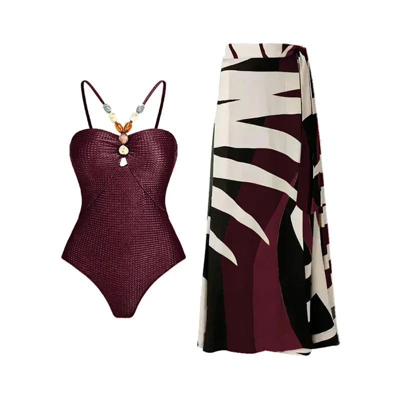Sexy Push Up One Piece Swimwear Women Retro Print Biquini Skirt Cover Up Monokini Brazilian Swimming Suit Dress Swimsuit Women