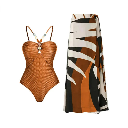 Sexy Push Up One Piece Swimwear Women Retro Print Biquini Skirt Cover Up Monokini Brazilian Swimming Suit Dress Swimsuit Women