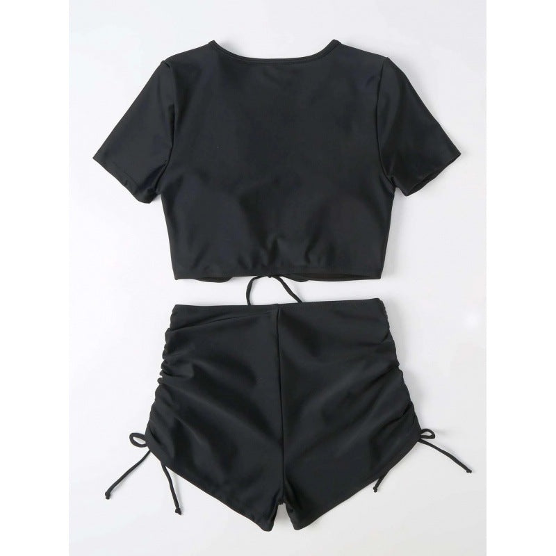 Women’s Solid Color Sexy Short Sleeve Swimsuit – Sleek, Stylish Swimwear for Summer